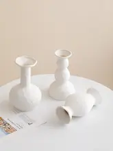 シンプルな陶器製白色花瓶【インテリア装飾・花束用・リビング・ダイニングに最適】