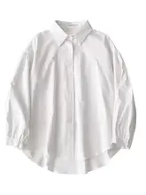 白色のバルーンスリーブシャツ【シンプル・ゆったり・春用】