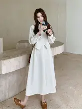 シャツワンピース レディース フェイクレイヤード ロング丈 オフホワイト フレンチ風 きれいめ 上品 カジュアル 秋