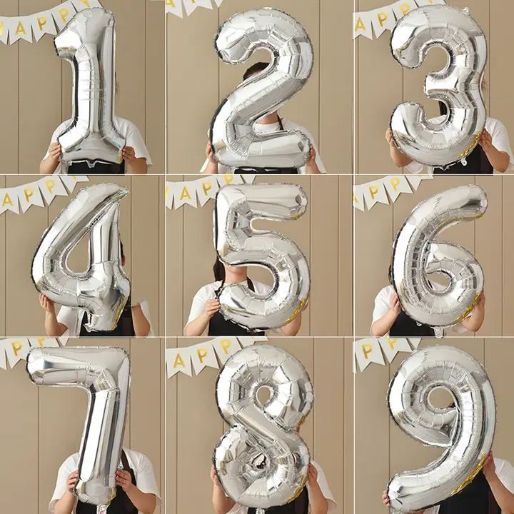 シルバーの数字バルーン【誕生日飾り・子供用・フォトプロップス】