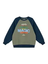 カラーコンビネーションのラグランスリーブ プリントスウェットシャツ【女性用・ゆったりデザイン・春秋用】