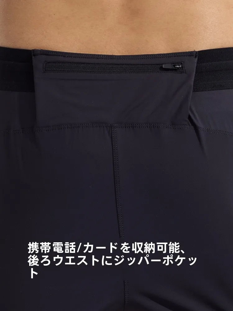 男性用フィットネスランニングショートパンツ：二重構造マラソン用の実用性と着用感