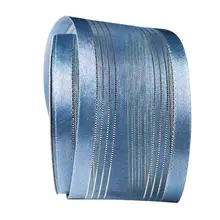4cm 欧風ビンテージゴールドライン幅広シフォンリボン【北欧風・ブーケ包装・装飾用】