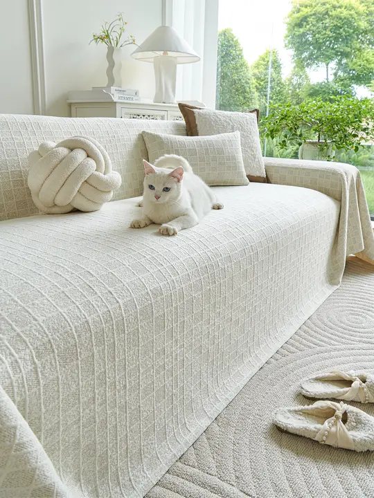 エココットン製ソファカバー【猫のひっかき防止・汎用デザイン・毛が付きにくい・母子向け】