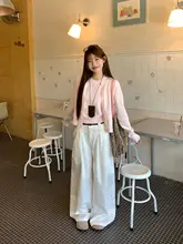 白色のプリーツストレートレッグカジュアルパンツ【ルーズフィット・シンプルデザイン・女性用】