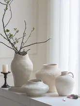 白色の粗陶製フラワーベース【大きな口径・アート装飾用・和モダン】