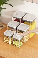 食品グレード プラスチック製 密閉式押し圧縮容器【穀物・粉類収納用・おやつ保存】