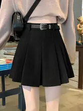 黒色ウール混プリーツスカート【ミニ丈・ハイウエスト・Aラインデザイン】