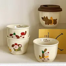 可愛らしい蓋付きカップ【アニメデザイン・陶器製・マグカップ】