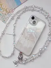 レトロスタイルのスマホストラップ【四つ葉クローバー・クリスタル・ロングタイプ・斜め掛け対応】