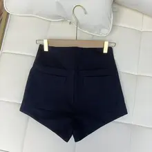 女性用 ハイウエストタイトショートパンツ【サイドジッパー・バックポケット・シンプルデザイン】
