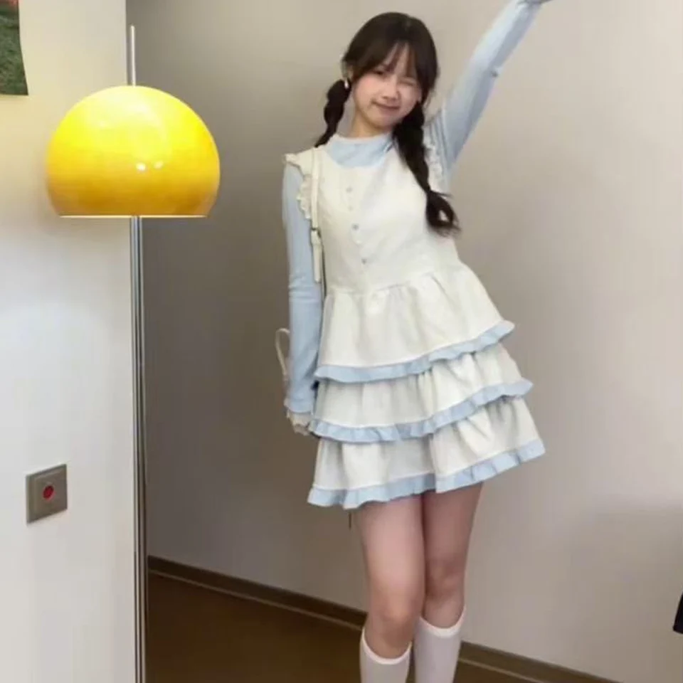 甘いデザインのノースリーブチュニックケーキスカート【レースインナー・春向け・ドレスアップ対応】（セットアップ対応）