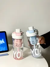 食品グレードのトライタン製大容量女子用水筒【夏用・ダブルストロー】