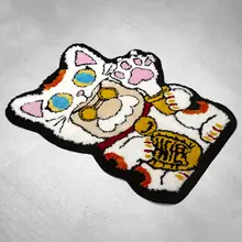 招財猫デザインのラグ【おしゃれなリビング・寝室用】