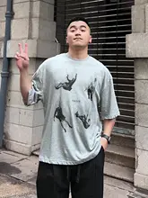 FFMR メンズ夏用アートプリントTシャツ【ラウンドネック・ルーズフィット・短袖】