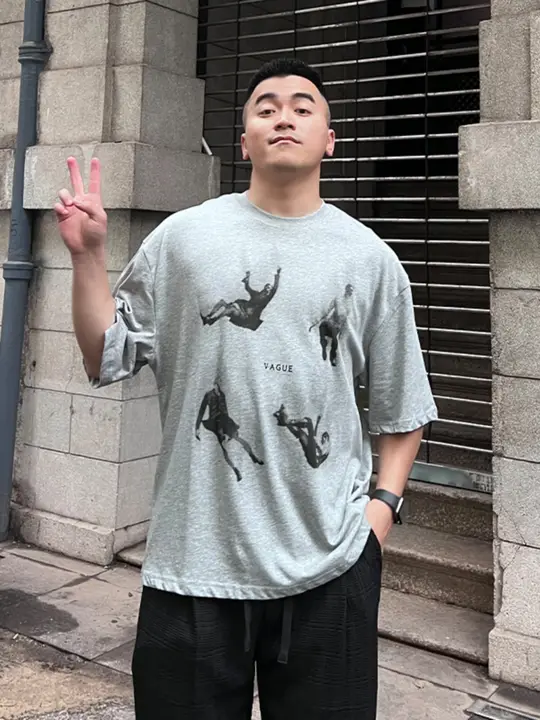 FFMR メンズ夏用アートプリントTシャツ【ラウンドネック・ルーズフィット・短袖】