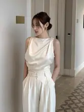 夏用 フレンチスタイル バックデザイン リボン付き タック入り タンクトップ