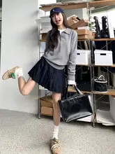 ポロ襟ニットセーター【秋用・長袖・カジュアルスタイル・学院風】（セットアップ対応）