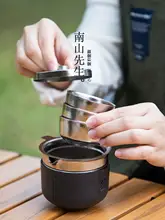 純チタン製 ポータブル旅行用ティーセット【一つのポットと三つのカップ】（セットアップ対応）
