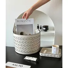 高級感あるサドルレザー編み収納バスケット【家庭用・小物整理用】