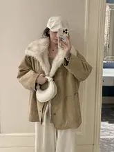 カーキ色デザインの工装中綿コート【冬用・エコファー付き・ミドル丈】