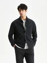 JSSD HOMME メンズ 春用 長袖ブラックシャツ【ビジネスカジュアル・ポロカラー】