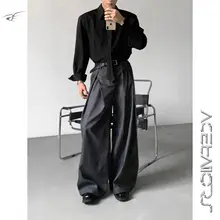 立体的なプリーツデザインの西装パンツ【Aライン・男女兼用・フィット】（セットアップ対応）