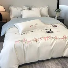 160本糸使用の純綿4点セット掛け布団カバー【全棉・ロングパイル・ベッドシーツ付き】