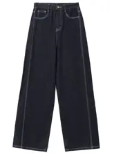 ハイウエスト ストレートデニムパンツ【クラシックデザイン・広がる腿・冬用】