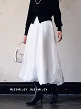 Justmiley 白茶花 半身スカート【高腰・伸縮素材・ロングAライン】