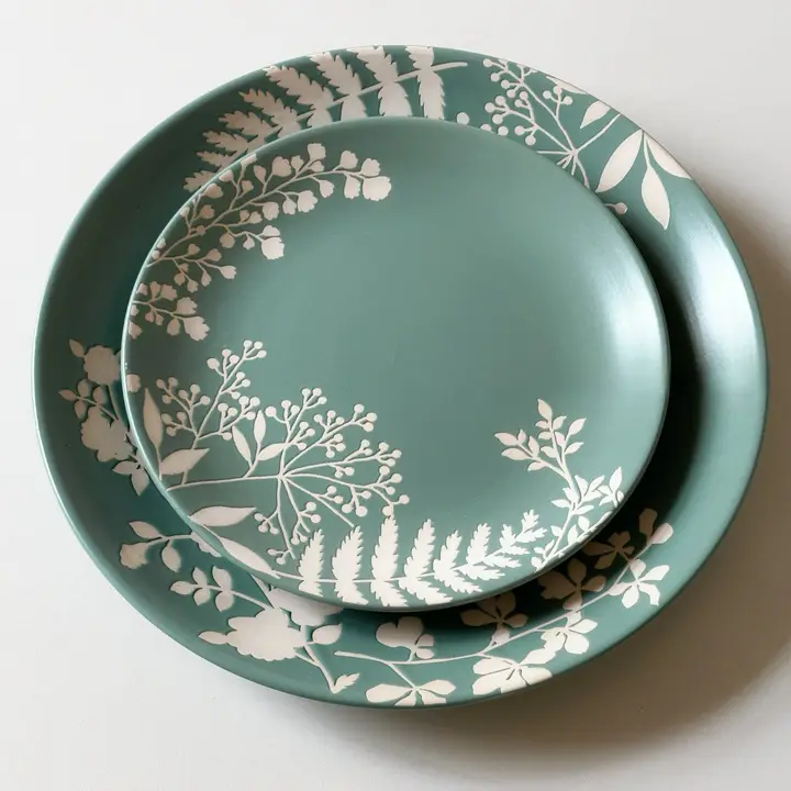 モランディカラーの植物花柄 陶器食器セット【高級感ある家庭用・新中式デザイン】（セットアップ対応）