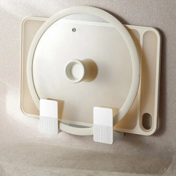 穴あけ不要 鍋蓋収納ラック【キッチン用・壁掛け式・多機能】