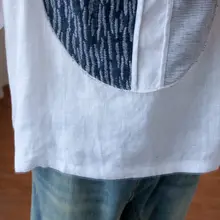 夏用のフィットTシャツ【リネンコットン・アート風・大きいサイズ・お腹を隠すデザイン】