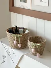 可愛らしいチューリップデザインのウィーブ収納バスケット【化粧品や小物の整理に最適】
