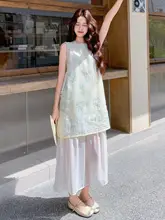 上品な刺繍のノースリーブマキシドレス【エレガント・薄手のシフォン・フレンチスタイル】