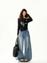 アメリカンレトロデザインの字母プリントオフショルダー長袖Tシャツ【スタイリッシュ・体型 カバー・レディース】