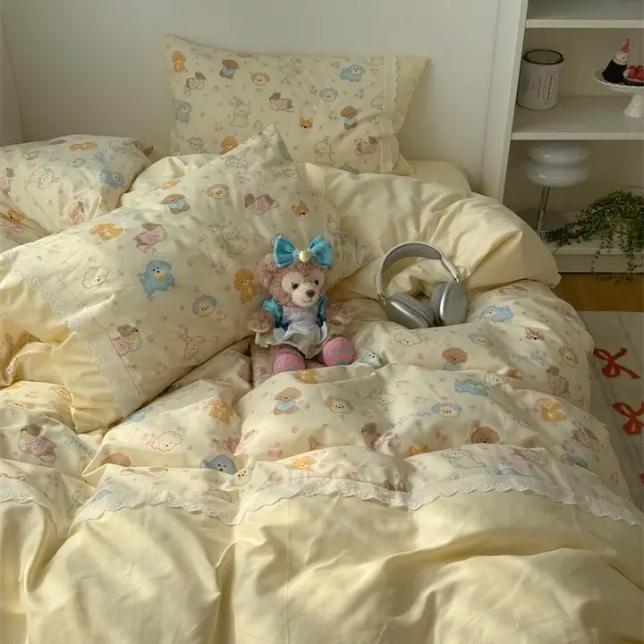 可愛い犬のパーティー！全棉製カートゥーンデザインの寝具一式（セットアップ対応）