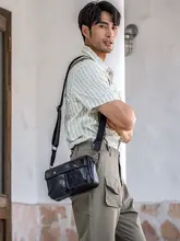 ヴィンテージ風 本革 メンズショルダーバッグ【斜め掛け・カジュアルデザイン・小型】