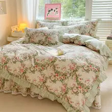 夏用全棉ボックススカート付きベッドカバー【花柄・増厚・プリンセススタイル】（セットアップ対応）