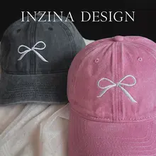 INZINA デニムリボン付きキャップ【女性用・ブラック・グレー・ピンク・日除け】