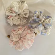 フランス風のメッシュ刺繍立体小花デザインのヘアゴム【高級感のある女性用アップスタイル用】