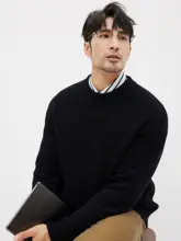 JSSD HOMME メンズ 春用 コットンニットセーター【ラウンドネック・長袖・ソリッドカラー】