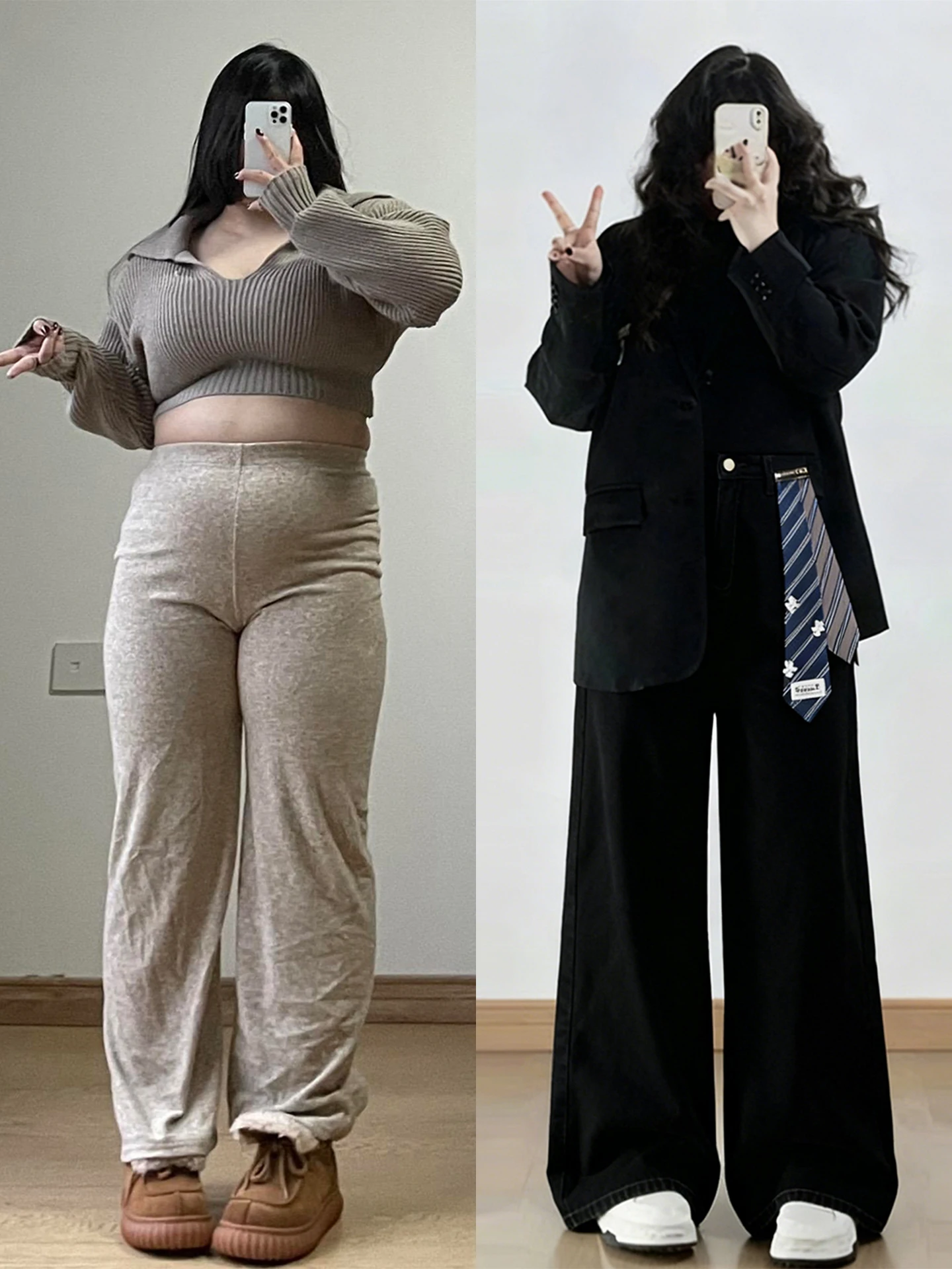黒いデニムパンツの服合わせ：韓国風ワイドレッグが四季をカバーする実用性