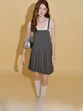 DESIGNER PLUS 学院風 サスペンダー付きスカート【ショート・プリーツ・Aライン】