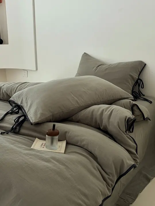 極上の柔らかさの二重ガーゼ・リボンデザインの無地全棉ベッドリネン（セットアップ対応）