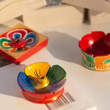 ネパール製 木製手描き蓮の花香炉【大直径・インテリア装飾用】