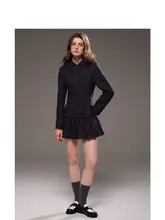 レトロなデザインのダブルボタンフリル付きウールコートドレス【優雅なスタイル・甘美な印象】