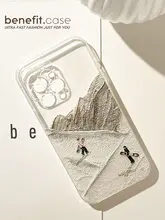 シンプルデザインのスノーマウンテン滑雪スマホケース【iPhone対応・透明シリコン・滑り止め機能】