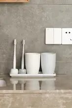 衛生的で便利！陶器製 洗面所歯ブラシスタンド【カップホルダー付き・電動歯ブラシ対応】