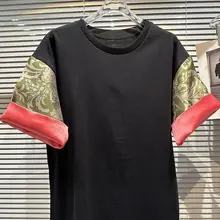 中国風刺繍入り フリップカフスデザイン 短袖Tシャツ【女性用・秋季向け・お洒落】